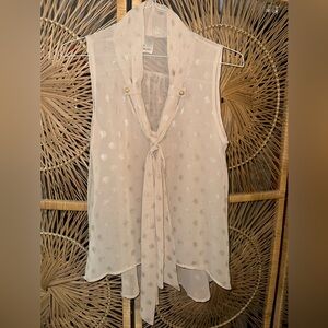 Sleeveless Tie-Neck Metallic Dot Blouse - White